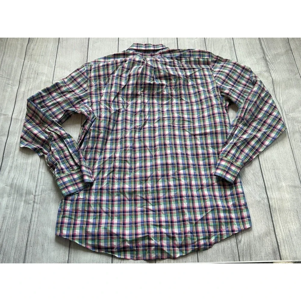 Bergdorf Goodman Button‎ Down Shirt Mens Large Multicolor Plaid Cotton Casual